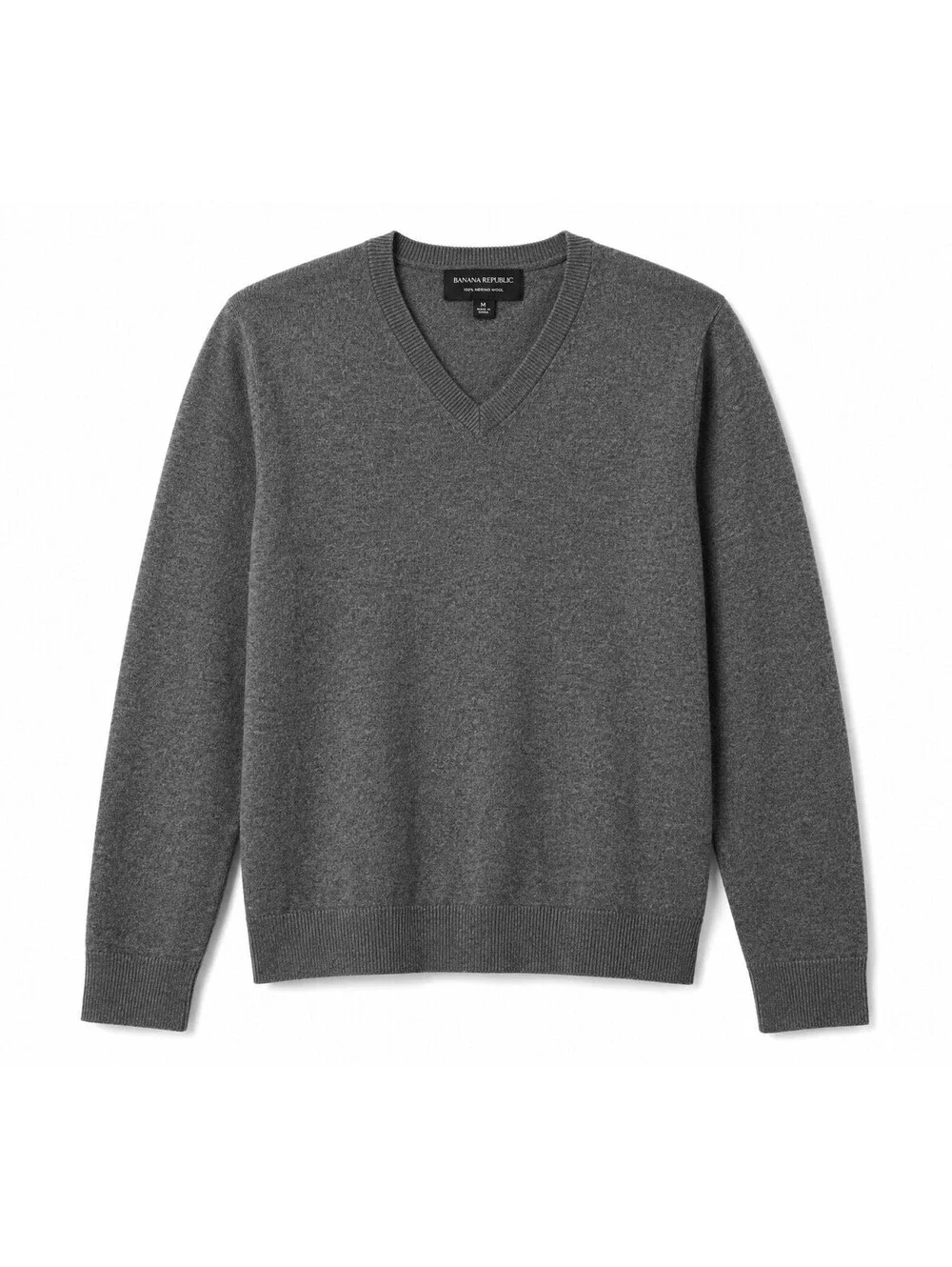 Banana Republic Men's 100% Merino Wool Gray V-Neck Pullover Sweater Medium